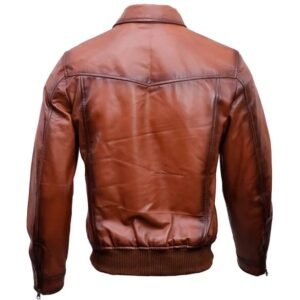 Mens Brown Leather Bomber Jacket Back