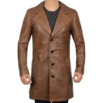 Men's Brown Leather Coat Front