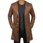 Men's Brown Leather Coat Front Open