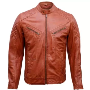 Mens Brown Quilted Jacket Front