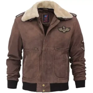 Mens Leather Aviator Jacket Front