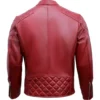 Men's Red Quilted Cafe Racer Leather Jacket