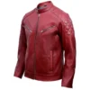 Mens Red Quilted Cafe Racer Leather Jacket