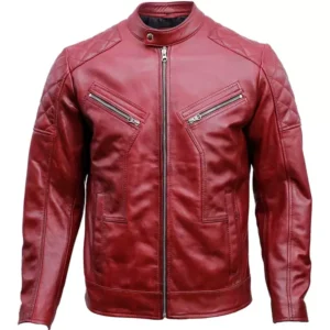 Mens Red Quilted Jacket Front
