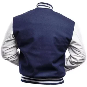 Navy Blue And White Letterman Jacket Back