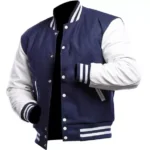 Navy Blue And White Letterman Jacket Image