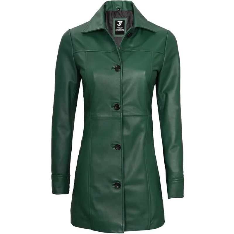 Olive Green Coat Womens Front