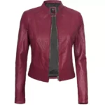 Pink Moto Leather Jacket Front Open