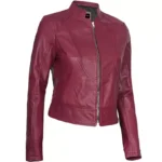 Pink Moto Leather Jacket Left