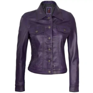 Purple Leather Trucker Jacket Front
