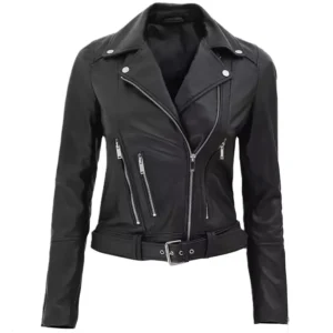Real Black Leather Jacket Front