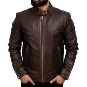 Real Leather Biker Jacket Front