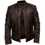 Real Leather Biker Jacket Front Open