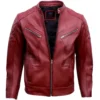 Red Quilted Cafe Racer Jacket
