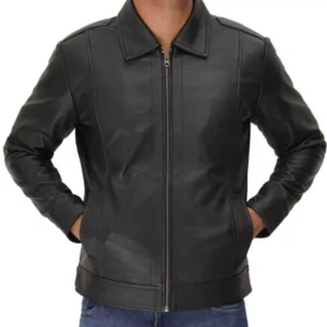 Vintage Black Leather Jacket Front