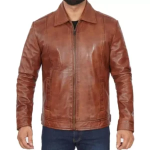 Vintage Brown Leather Jacket Front