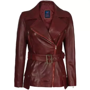 Vintage Burgundy Leather Jacket Front