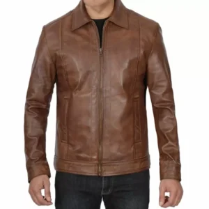 Vintage Coffee Brown Leather Jacket Front