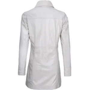 White Leather Coat Womens Back