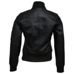 Womens Black Bomber Jacket Back