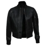 Womens Black Bomber Jacket Front Open