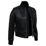 Womens Black Bomber Jacket Left