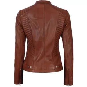 Women's Brown Leather Jacket Back