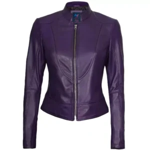 Womens Purple Biker Jacket Front