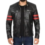 Black Quilted Jacket Mens With Red Strips Image