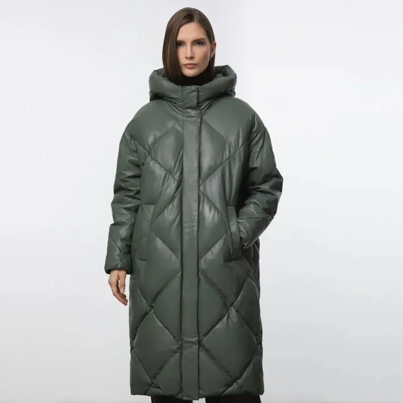 green puffer jacket women's front