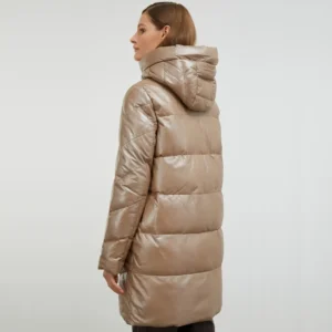 Beige Long Puffer Coat Back