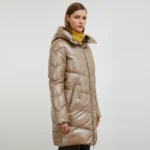 Beige Long Puffer Coat Left