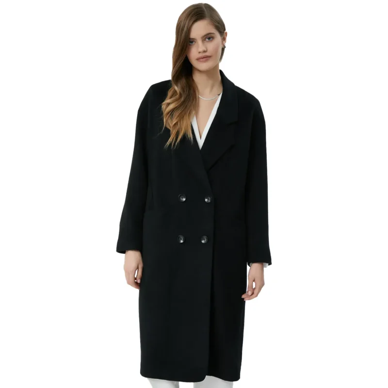 Black Double Breasted Coat For Ladies Front