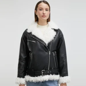 Black Faux Fur Ladies Jacket Front