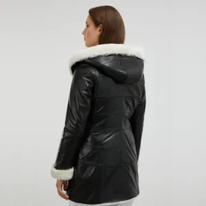 Black Leather Coat With Hood Back