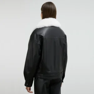 Black Leather Jacket With White Fur Back