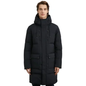 Black Puffer Coat With Hood For Mens Front