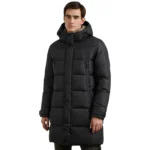 Black Puffer Coat With Hood For Mens Front