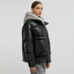 Black Puffer Jacket With Hood Left