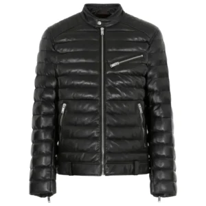 Black Shiny Puffer Jacket Front