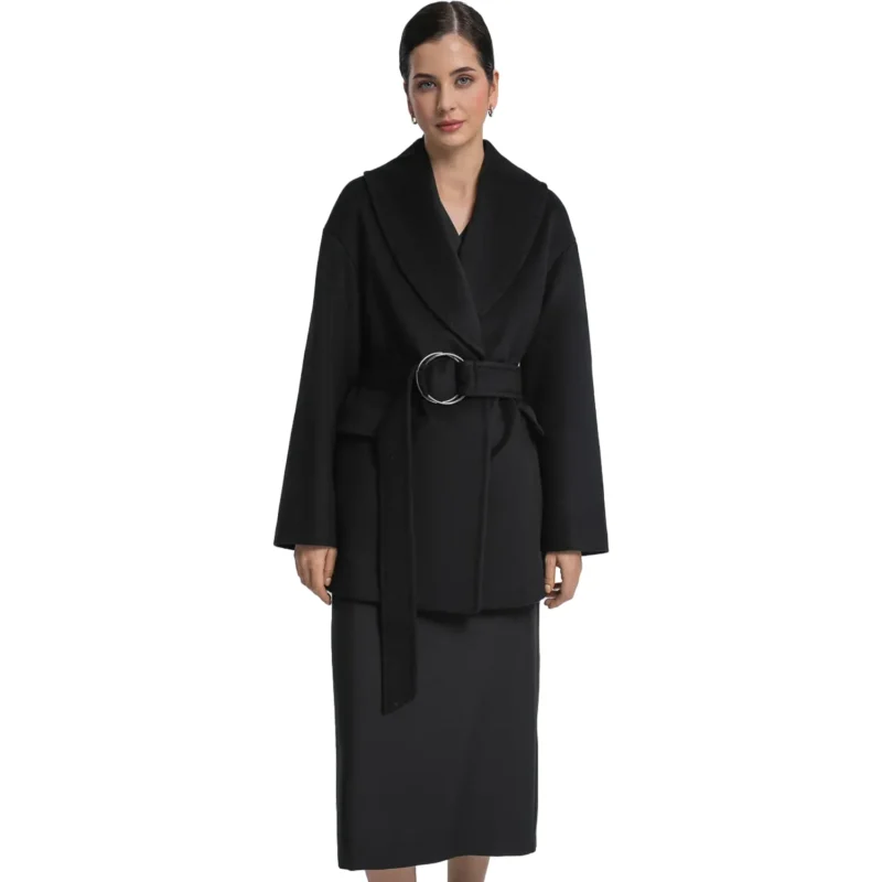 Black Wool Trench Coat For Women Front