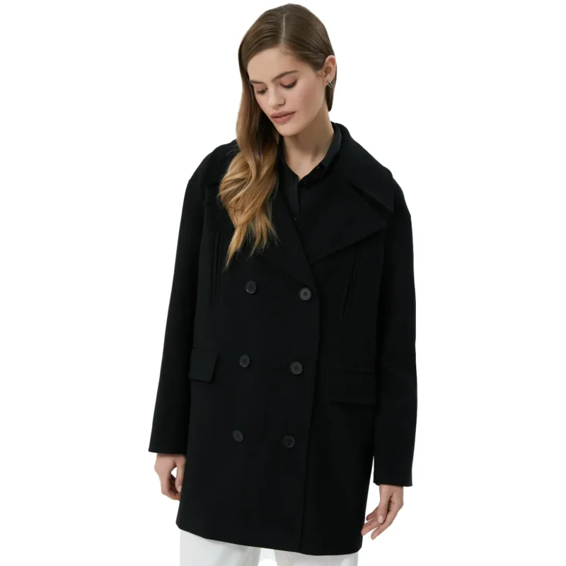 Black Wool Womens Coat Front