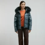 Blue Puffer Jacket Front Open