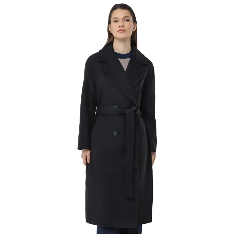 Long Black Wool Coat For Womens Front