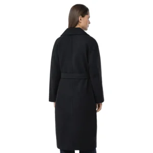 Long Black Wool Trench Coat For Womens Back