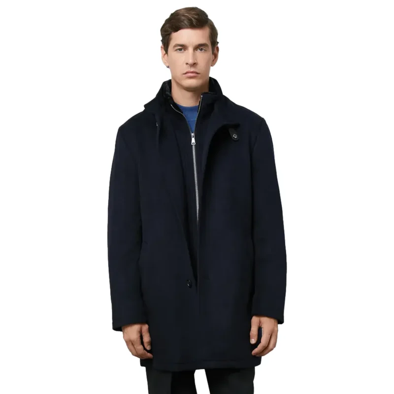 Navy Blue wool coat For Mens front