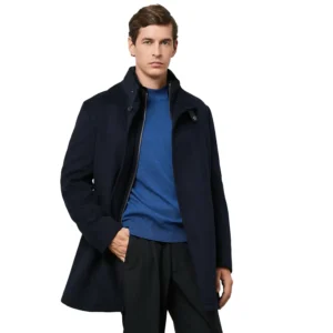 Navy Blue wool coat For Mens front open