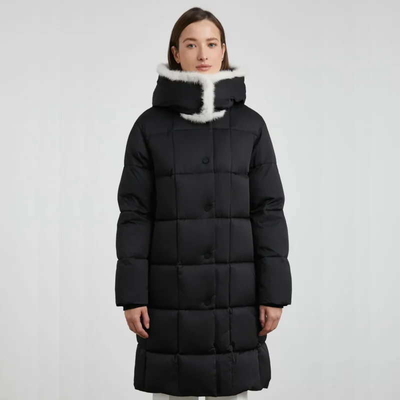 Puffer Jacket With Fur Collar Front