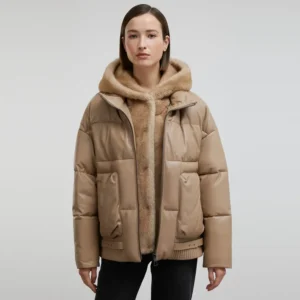 Tan Fur Jacket Front Open