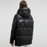 Womens Black Puffer Jacket With Hood Back